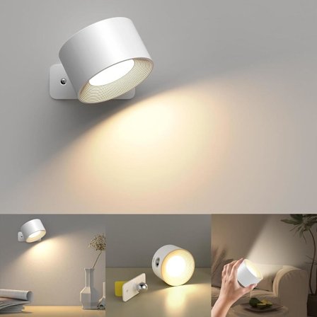 USB Genopladelig Væglampe med Touch-kontrol, 360° Roterende 3-Farvet LED-Lampe[YDE] lucky