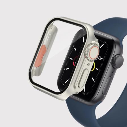 Skärmskydd Glas+ Case för Apple Watch 8 7 44 mm 45 mm 41 mm 40 mm 42 mm 38 mm Chang To Ultra Bumper IWatch Series 3 4 5 6 SE 1Starlight silver 
