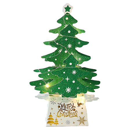 Julgranspynt Mini Desktop Julgranskort Pynt Glittrande Julgran Med Ljus Set-grön Varm Ljus