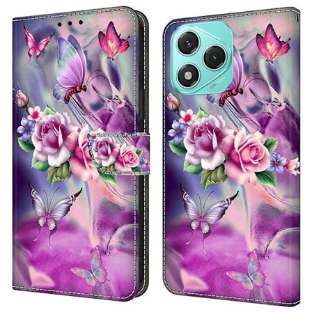 Honor 400 Lite 5G -kotelo, 3D-kuvioitu PU-nahkalompakkopuhelinkotelo jalustalla