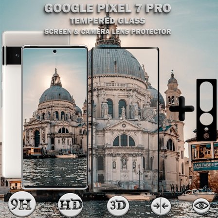 1-Pack GOOGLE PIXEL 7 PRO Skærmbeskyttelse & 1-Pack linsebeskyttelse - Hærdet Glas 9H - Super kvalitet 3D