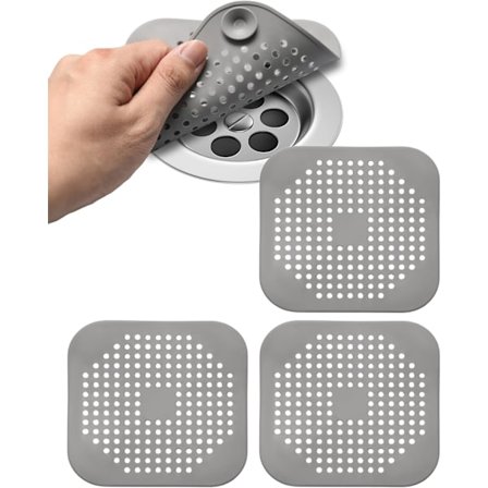 Tre-delt afløbssi sæt, silikone hårfanger til bruseafløb, afløbsfilter til brusebad, afløbsdæksel med sugekopper.