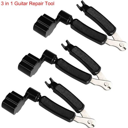 3-pakning Pro-Winder gitarstrenger, gitarstrengerkutter, gitarbro-pin-trekker - Ultimate ergonomisk alt-i-ett gitarverktøy for opptaker - Svart