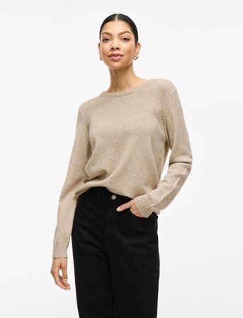 Vila Viril O-Neck L/S Knit Top - Noos - Beige - L