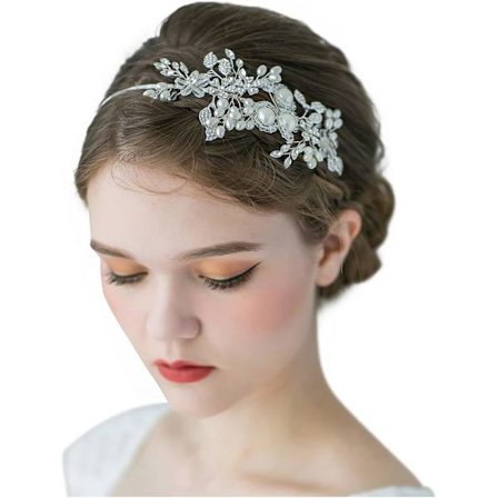 Käsintehty helmikoristeinen hääpanta naisille, hopeinen strassipanta