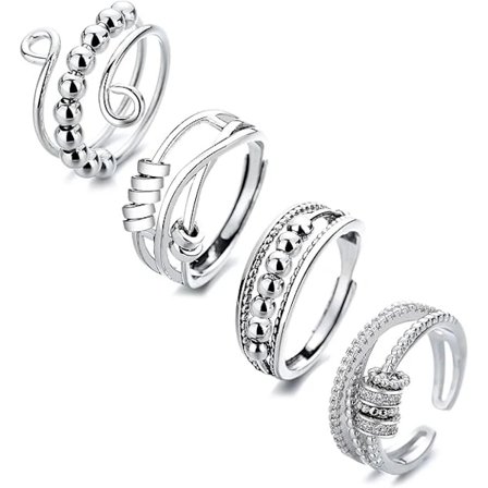 4 st Fidget Spinner Ringar för Kvinnor Öppna Snurrande Knogringar Stapelbara Ringar Justerbara Ringar i Rostfritt Stål
