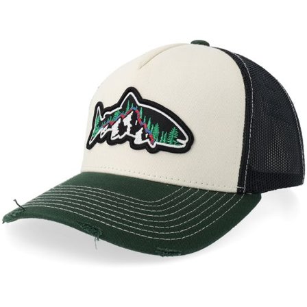 Skillfish - Vit trucker Keps - Trount Mountain 3d Distressed White/Black/Green A-frame Trucker @ Hatstore