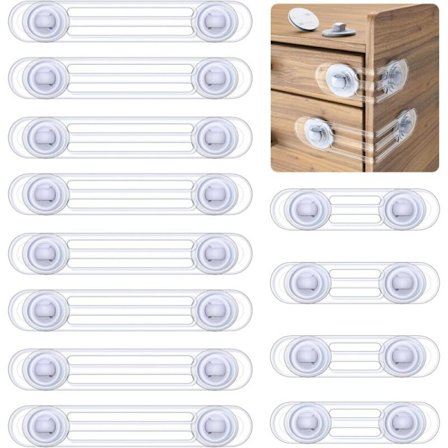 Barnesikkerhetslås for Dører 12-Pakning Transparent Borrfri Barnesikre Låser for Skap Toalett Kjøleskap Ovn Fryser