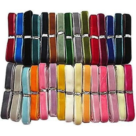 30 metriä lajiteltua samettinauhaa: 10 mm samettinauhaa 30 värissä