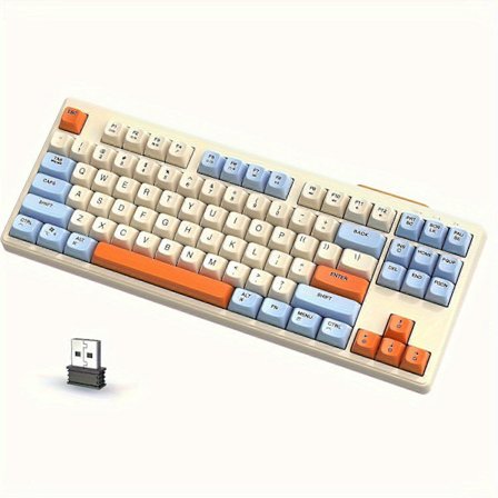 M87 Trådløst Gaming Tastatur, Trådløs 5.0/2.4GHz Med Dual Mode 2-i-1 Mottaker, 87 Taster TKL Regnbue LED Bakgrunnsbelyst Stille Tastatur For PC/Mac/