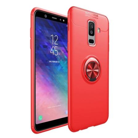 Samsung Galaxy A6 Plus (2018) Mobiilirenkaalla Ja Magneetilla Varustettu Muovinen Takasuoja Kuori - Punainen Red