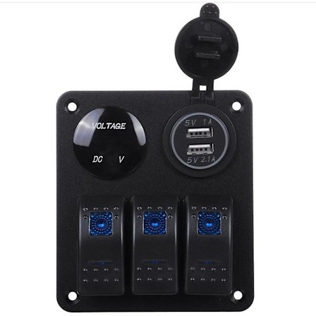 Båt Bil RV LED 3-vägs vippströmbrytare Kontrollpanel 12V med 3.1A Dubbel USB-laddare & Digital [db]