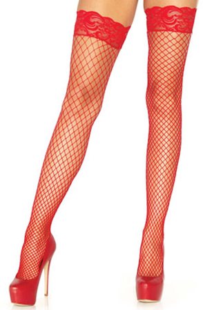 Stay Up Fishnet Thigh Highs Red Onesize - Woome.pl