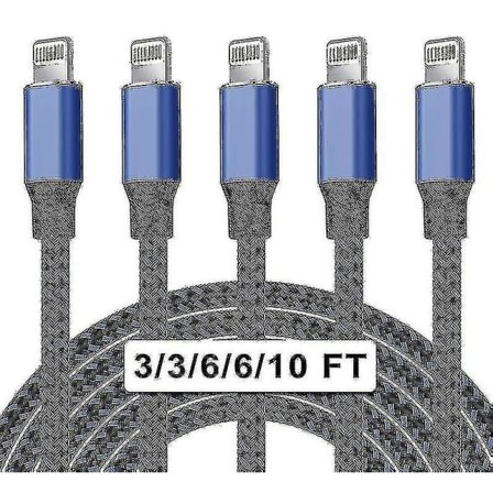 5-pack nylon iPhone laddningskabel Lightning snabbladdning