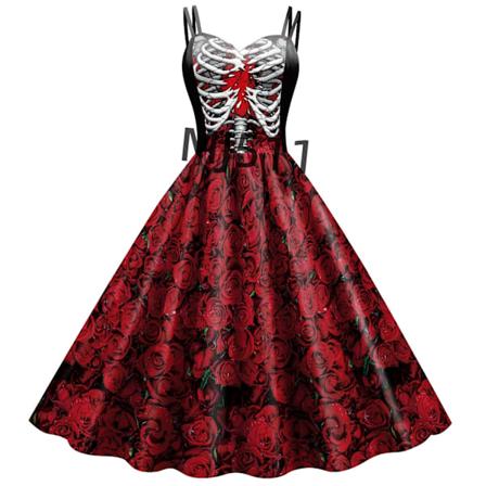 Ny europeisk og amerikansk 3D-trykt suspenderkjole rollespillkostyme Halloween karnevalfest Skeleton skull 1 3XL
