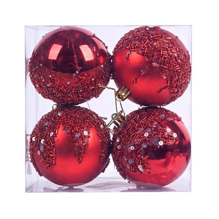 4 stk. juletrehengende kuler julekule RØD