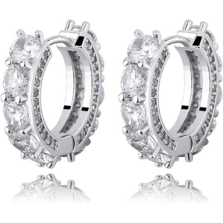 Guldpläterade Örhängen för Män 14K Guld Silverpläterade 5A+ Cubic Zirconia Huggie Örhängen Brosk Hypoallergena Manschett Örhängen