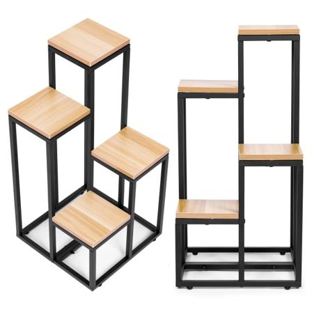 Blomsterstander, blomsterhylde, dekorationer, 4 hylder, metal MDF, lys valnød ModernHome