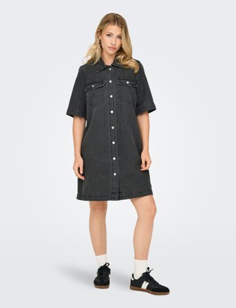 ONLY Onlbelle S/S Button Dress Dnm Gua Noos - Black - S