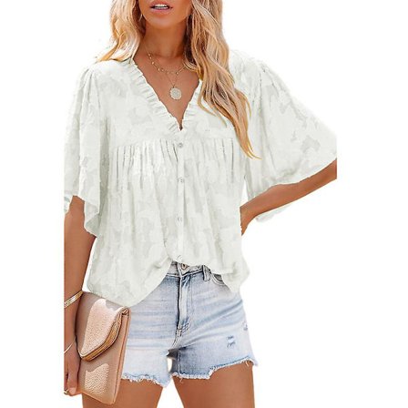 Dam V-ringad chiffong tryckt V-ringad casual blus skjorta toppar