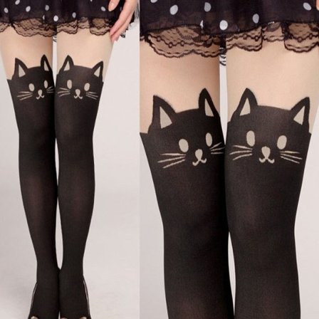 Kvinnliga Sexiga Tecknade Katt Svans Strumpbyxor Tunna Strumpor