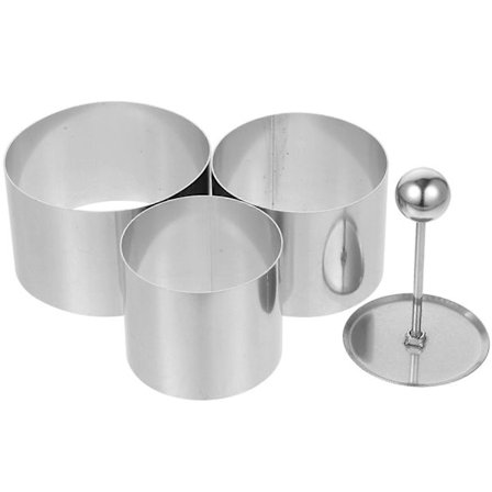 3 stk. rund form for kaldrett i rustfritt stål, praktisk kaldrettformer, kjøkkenredskaper for hjem og restaurant med presser
