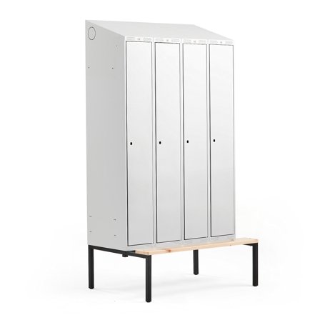 Kleiderspind CLASSIC mit Sitzbank, 4 Module, 2290 x 1200 x 550 mm, grau