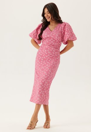 Bubbleroom Occasion-Puff Sleeve Jacquard Midi Dress-46