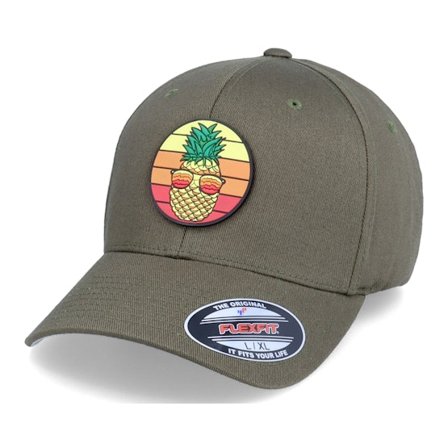 Iconic - Groen flexfit Cap - Pineapple Sunset Patch Olive Flexfit @ Hatstore