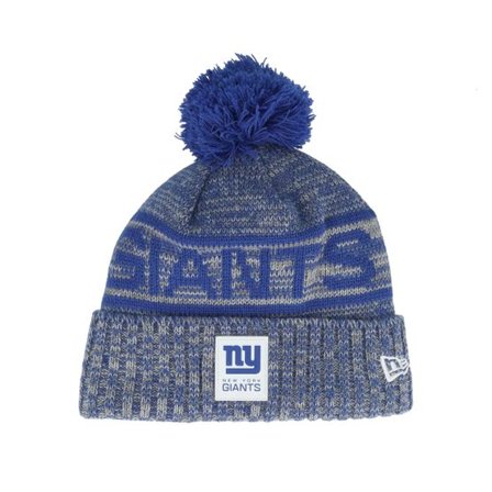 New Era - NFL Blå pom Beanie - New York Giants NFL 25 Sideline Cold Weather Sport Knit Royal Blue/Grey Pom @ Hatstore