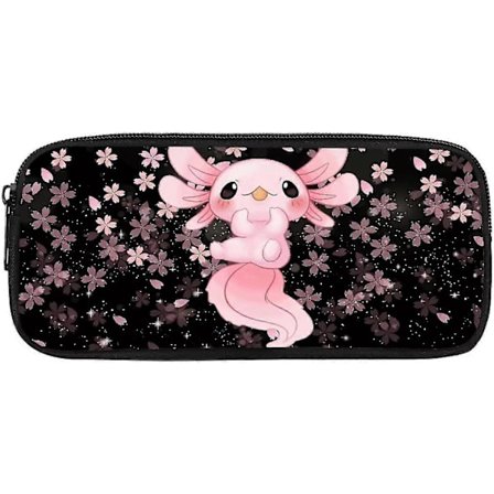 Lasten penaali, vaaleanpunainen Axolotl-penaali vaaleanpunaisella kirsikankukkakynätelineellä, tyttöjen opiskelijatarvikkeet, naisten kosmetiikkapussi