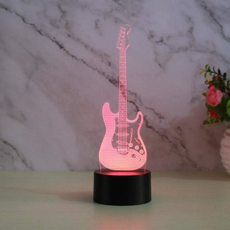 3D Illusion Lampe Elektrisk Guitar Form 3D Natlampe Musikalske Instrumenter Lampe 7 Farver 3D USB Natlampe 3D Sengelampe Hjem Decor