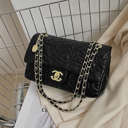 Enkelt skulder crossbody kjede veske kamelia dameveske svart