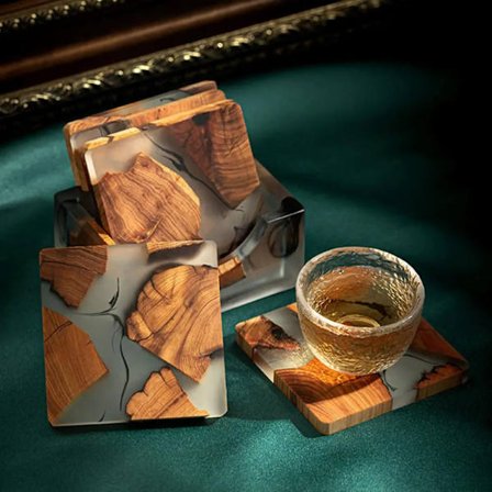Japanese Style Wooden Tea Coaster Resin Insulation Pad Simple Cup Holder Creative Gasket Tea Ceremony Spare Parts Household