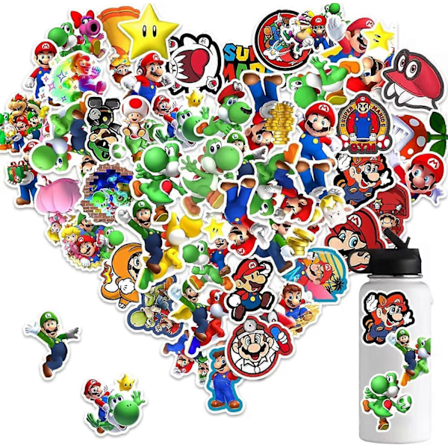 50 stk. tegneserie Mario klistermærker til børn Kawaii tegneserie dyrefigur Super Mario Bros spil klistermærker til vandflaske (Mario)