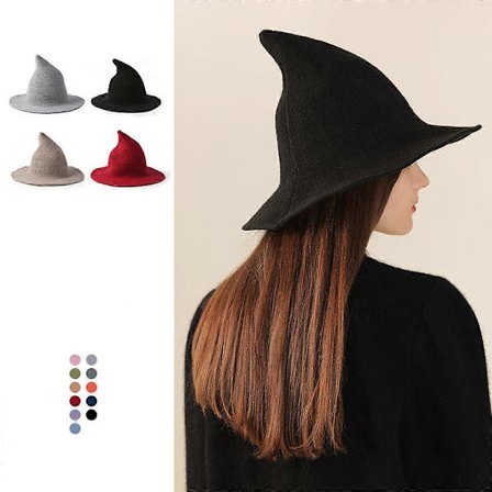 Halloween Heksehatt Trollmannshatt Dame Bredbrem Spiss Svart Ull Strikket Lue Karneval Party Cosplay