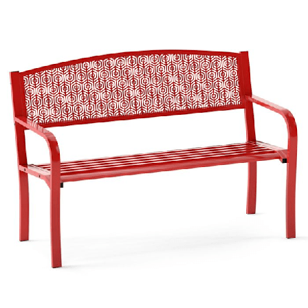 COSTWAY 128 CM Udendørs Metal Bænk, til 2-3 Personer, Buede Armlæn og Ryg, til Patio Veranda, Rød