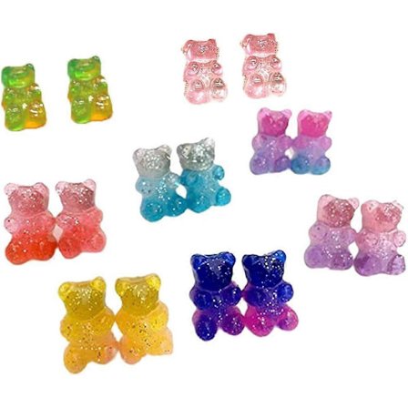 Heyone 8 Par Sæt Farverige Harpiks Slik Gummy Bear Dangle Øreringe Gave til Kvinder Piger (FMY)