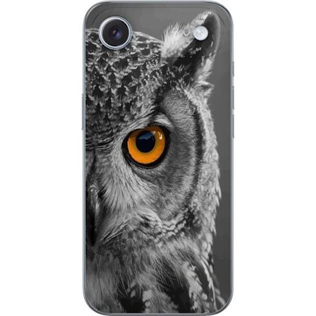 Kompatibelt Mobildeksel til Apple iPhone 17 Air Svart og hvit nærbilde av en ugle med kraftig oransje øye og detaljert fjærstruktur.