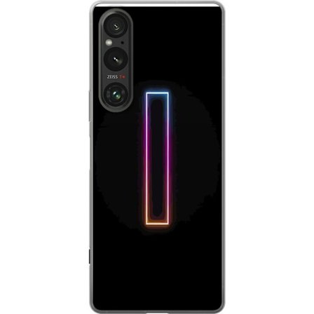 Kompatibelt Mobilskal till Sony Sony Xperia 1 V Minimalistisk neonbokstav I i regnbågsfärger mot mörk bakgrund