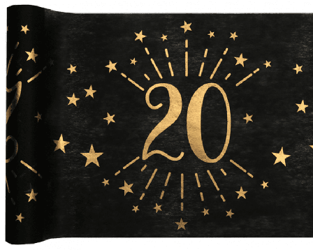 Duk (löpare) Svart & Guld 20 år, 30x500 cm - Partyninja.se