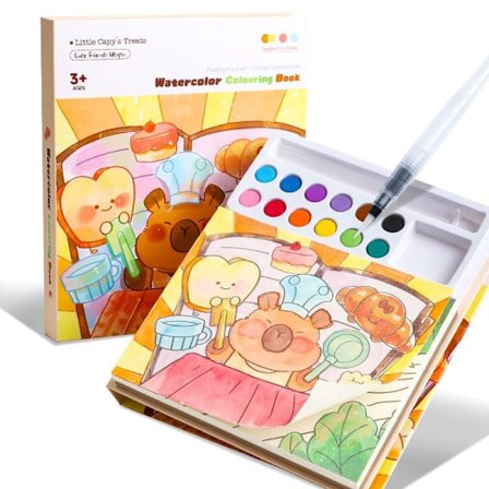 Fargebok med vannfarger for barn 3–8 år | Malebok med vannfarger og pensel | Kreativt håndverkssett for gutter og jenter