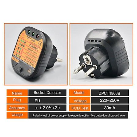 Zpct1806b Stikkontakt Tester Detektor Kredsløb Polaritet Spænding Stik Afbryder Eu Jord Nul Linje Afbryder Sikkerhed Elektroskop