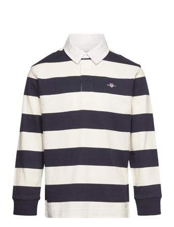 Striped Shield Rugger T-shirts Polo Shirts Long-sleeved Polo Shirts Marineblå GANT*Betinget Tilbud
