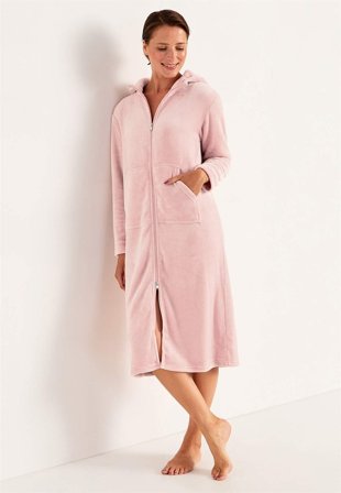 Cellbes of Sweden - Morgenkåpe i fleece i gammelrosa for damer i størrelse 50/52