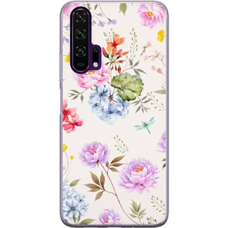 Yhteensopiva Puhelinkuori Honor Honor 20 Pro Kukkakuviota käsinmaalatuilla kukilla, perhosilla ja hyönteisillä romanttiseen skandinaaviseen tyylii