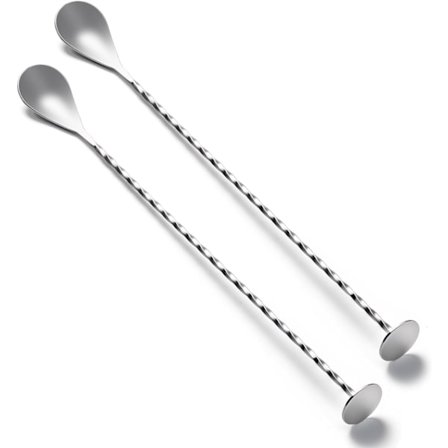 2 st bar-skedar, 10 tum långa handtag dryckesomrörare, rostfritt stål bar cocktail blandningsskedar med rund bas för omrörning