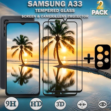 2-Pack SAMSUNG A33 Skærmbeskyttelse & 1-Pack linsebeskyttelse - Hærdet Glas 9H - Super kvalitet 3D