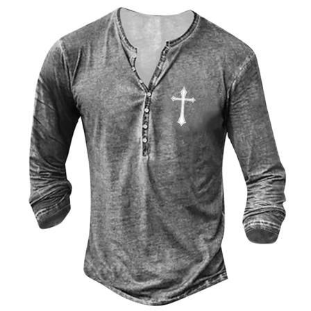 Herr Långärmad V-ringad Toppar Cross Print T-shirts Dagligt Slitage