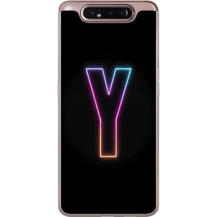 Kompatibelt Mobilskal till Samsung Samsung Galaxy A80 Minimalistisk neonbokstav Y i färgskiftande ljus mot svart bakgrund